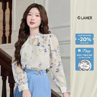Áo sơ mi nữ LAMER cổ tàu tròn xếp ly, tay dài O61B24Q015