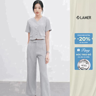 Áo Sơ Mi Cổ Tim Cài Cúc Túi Giả Phối Quần Ống Rộng Xếp Ly Bung VIEN TRAN V65D24H003, V64W24Q003