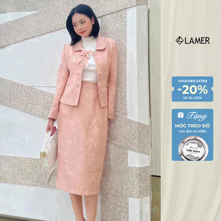 Set vest dạ tweed cổ đính hoa LAMER  L65W23T012 L62I23T003