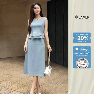 Áo sát nách cổ tròn, gấu xếp tầng phối Chân váy dáng A cạp liền bổ mảnh LAMER O61B24H014, O62R24Q012