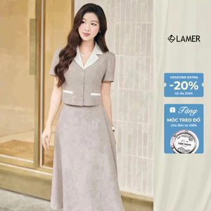 Set Áo Sơ Mi Croptop Phối Chân Váy Chữ A Xoè Dài Ngang Gối LAMER O65D24H009, O62L24Q010