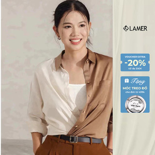 Áo Sơ Mi Nữ Phối 2 Màu Cá Tính Sơ Mi Lụa Dài Tay Năng Động Thanh Lịch VIEN TRAN V61H24Q015