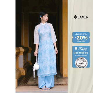 Áo dài cách tân họa tiết hoa dáng suông phối tay LAMER O61A24Q025