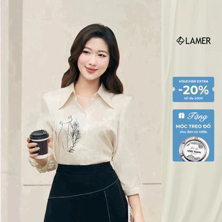 Áo Sơ Mi Nữ LAMER Tay Lửng Thêu Hình Cô Gái, Sơ Mi Lụa Thời Trang Công Sở L61H25Q003