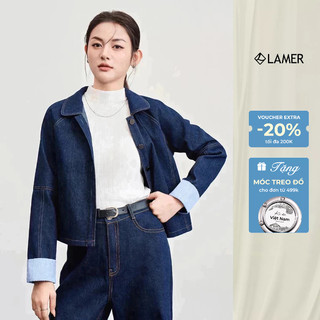 Áo Khoác Denim Diễu Chỉ Cổ Bẻ Áo Khoác Jean Dáng Ngắn VIEN TRAN V65O25Q012