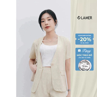Áo Blazer Nữ Cổ V Tay Ngắn Phối Quần Short Cạp Liền Vải Dày Dặn VIEN TRAN V64S24H002,V65D24H017