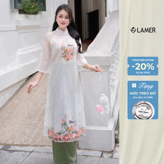 Áo Dài Cách Tân Nữ LAMER Dáng Suông Tay Lỡ 2 Tà Lụa Tơ Óng Đính Kết Thủ Công Áo Dài Vân Tước S61A23Q009