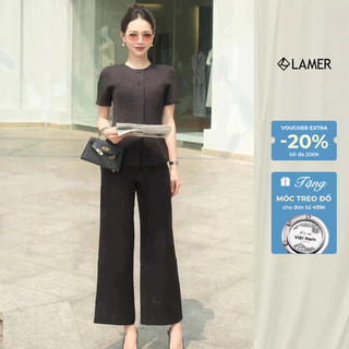 Áo Kiểu Công Sở Nữ Cổ Tròn Cài Cúc Phối Quần Ống Rộng LAMER O65D25Q002 O64W25Q002 (không có thắt lưng)