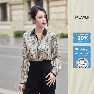 Áo Sơ Mi Nữ Lụa Họa Tiết Phối Cổ LAMER nữ tính, sang trọng L61H25Q006