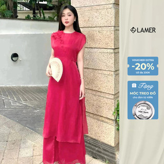 Áo Dài Cách Tân Giai Điệp Cổ Tròn Vai Chờm Chiết Eo S61A24Q005 (không kèm quần)