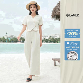 Áo Kiểu Nữ Tay Ngắn Vạt Chéo Cổ V, Phối Quần Suông Ống Rộng LAMER V65D24Q024, V64W24Q014