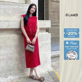 Áo Khoác Gile Dáng Suông Cổ Tròn Phối Chân Váy Dáng Dài Suông Xẻ Sau VIEN TRAN V65O25Q003 V62M25Q003