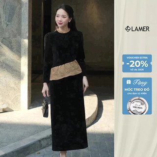 Áo Nhung Dáng Ôm Dài Tay Phối Chân Váy Nhung Dài Dáng Suông LAMER O61B24T002 O62T24T001