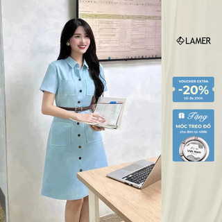 Đầm nữ dáng A VIEN TRAN túi ốp diễu chỉ đai rời V63R24H002 (không kèm thắt lưng)