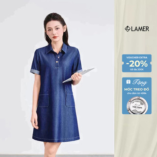Đầm suông nữ cổ bổ trụ túi ốp jean lụa VIEN TRAN V63T25H005