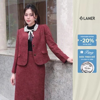 Áo Khoác Dạ Dáng Ngắn Phối Cổ Phối Chân Váy Dạ Dáng Dài Suông LAMER L65W24T020 L62T24T002