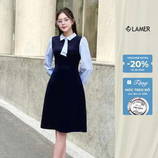 Đầm dáng A phối sơ mi cổ nơ LAMER công sở, nữ tính O63R24Q012 L63R25Q003