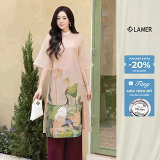 Áo dài nữ cách tân họa tiết đính kết hạc sen SHE'S BACK S61A23Q015