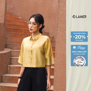 Áo Sơ Mi Croptop Cánh Dơi Cổ Đức VIENNE TRAN Áo Kiểu Công Sở Vải Tơ Nhật Sang Trọng, Thoải Mái V61H23H001 V61H25H017