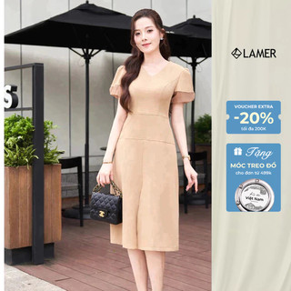 Đầm nữ dáng A cổ tim tay bồng xẻ trước LAMER L63R24H095
