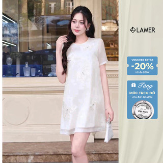 Đầm Dáng Suông LAMER Cổ Tròn Đính Họa Tiết Bướm Nổi S63T25Q001