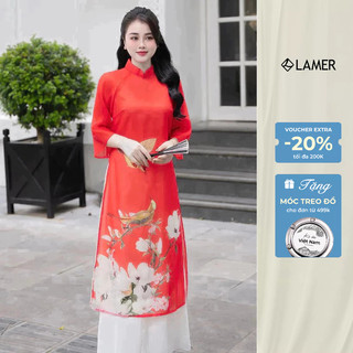 Áo Dài Cách Tân Nữ LAMER Lụa Tơ Đính Kết Thủ Công Cao Cấp 2 Tà Có Lớp Lót, Áo Dài Hoàng Anh S61A23Q011 (k kèm quần)