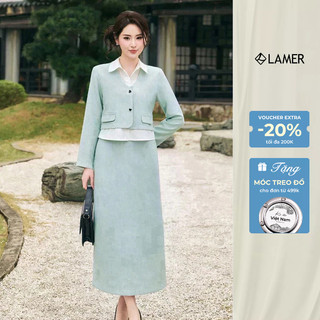 Áo Sơ Mi Nữ Cổ Bẻ Phối Gile Liền Áo, Phối Chân Váy Dáng Suông Dài LAMER O65D25Q003 O62T25Q001