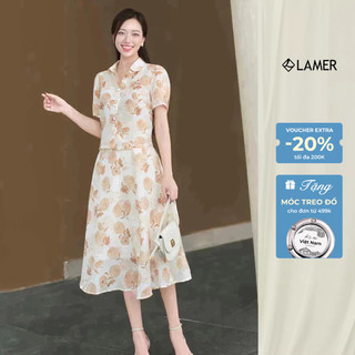 Áo Kiểu Nữ Cổ Đức Tay Bồng Hoạ Tiết Hoa Phối Chân Váy Dáng Xoè Dài O61H25H017 O62L25H003