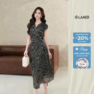 Đầm Dáng Xoè Cổ Tròn Xẻ V Đầm Sang Trọng Tơ Óng Hàn LAMER L63L25H034