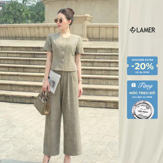 Áo Kiểu Nữ Công Sở Cộc Tay Dáng Ôm Phối Quần Ỏng Rộng Nữ Chun Sườn L65B25Q003 L64W24Q008