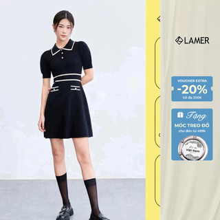 Đầm len dáng A VIEN TRAN phối màu tay bồng V63R23T001