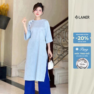 Áo dài cách tân lụa gấm dáng suông, đính cúc ( KHÔNG KÈM QUẦN ) LAMER O61A24Q024
