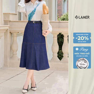 Chân váy jean nữ VIEN TRANN dáng dài gấu xòe V62L24Q012