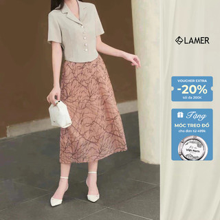 Chân váy nữ dáng xòe dập ly họa tiết LAMER L62L25H004