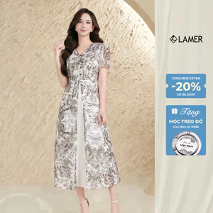Đầm dáng maxi nữ dáng xòe cổ tim xẻ trước 2 lớp LAMER O63M25H013