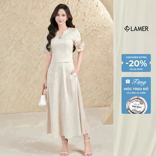 Áo Croptop Trang Trí Hoa Tay Áo Nữ Tính Phối Chân Váy Xòe Tròn Túi Dọc Thanh Lịch LAMER L62L25Q010, L61R25Q021