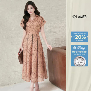 Áo Kiểu Nữ Cổ V Dáng Suông Chun Sau Phối Chân Váy Xoè Bổ Mánh LAMER L61B25H033 L62L25H009