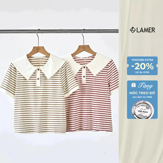 Áo Thun Kẻ LAMER Dáng Croptop Phối Cổ Tay Ngắn Trẻ Trung H61B26H001