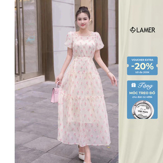 Đầm Maxi Xoè Chiết Eo Váy Đầm Dáng Suông Dài 2 Lớp Tơ Hoa LAMER L63M25H030