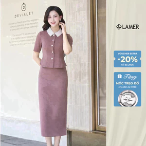 Áo vest đờ mi LAMER cổ đức tay lỡ cúc ngọc phối Chân váy bút chì L65D25Q014, L62F25Q018