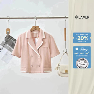 Áo vest đờ mi cổ 2 ve phối viền croptop VIEN TRAN V65D25H004