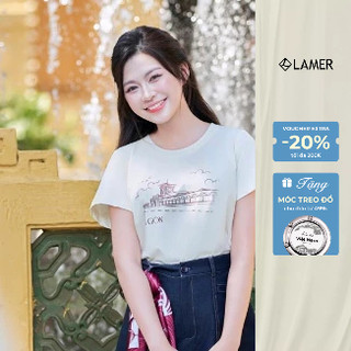 Áo Thun Dáng Suông Tay Ngắn In Hình Sài Gòn Hà Nội, Áo Phông Nữ Cotton VIEN TRAN V61S25H038 (Tặng hộp, sticker)