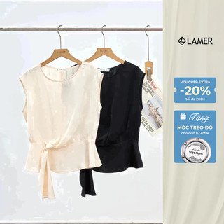 Áo Peplum Cổ Tròn Vai Chờm Bèo Rủ Lệch Áo Kiểu Dáng Ôm Lụa Hàn LAMER L61B25H051