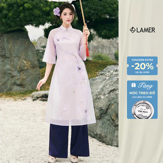 Áo Dài Dáng Suông LAMER Cách Tân (Không Quần) 2 Tà Tơ Óng Cao Cấp Áo Dài Bách Điệp S61A24Q004 (không kèm quần)