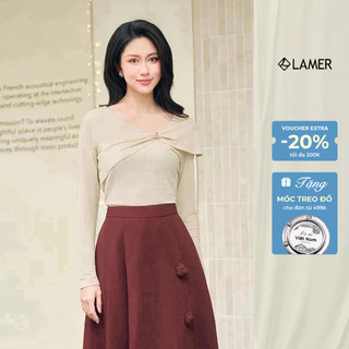 Áo Len Thun Peplum Dài Tay Cổ Tim Áo Kiểu Công Sở Nữ Dáng Ôm Thu Đông LAMER L61B25T016