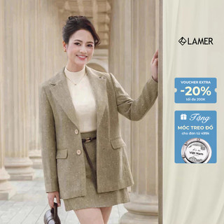 [LAMER x VIỆT HOA] Áo Khoác Blazer Nữ LAMER Dáng Suông 2 Lớp, Chân Váy Dạ Dáng A Kèm Thắt Lưng O65B25T011 O66C25T001