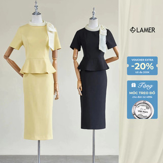 Áo Peplum LAMER Cổ Phối Nơ Vai Phối Chân Váy Ôm Bút Chì Xẻ Sau Dáng Dài Công Sở Thanh Lịch L61B26Q008 L62F26Q006