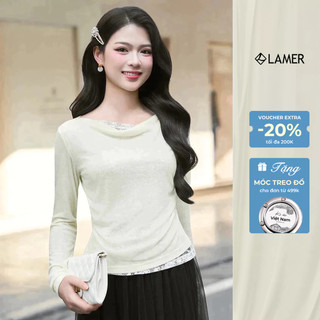 Áo dài tay trễ vai chun sườn phối ren LAMER V61B25Q030