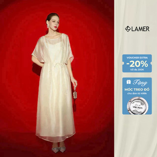 Đầm Voan Tơ Mây Mặc Khoác Ngoài Suông Cổ Thuyền Đính Hoa LAMER S63T26Q002