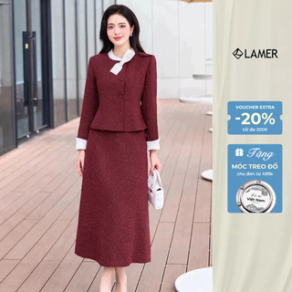 Áo Khoác Dạ Phối Cổ Đính Nơ Phối Chân Váy Dài Bổ Mảnh Sang Trọng LAMER L65W25T024 L62M25T012
